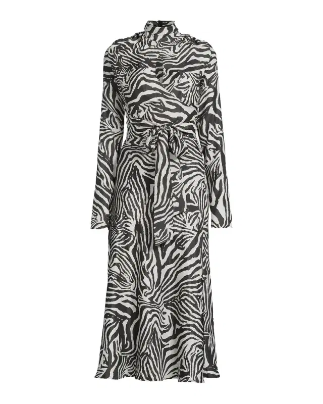 Undra Celeste Joi Zebra-Print Tie-Waist Midi Dress
