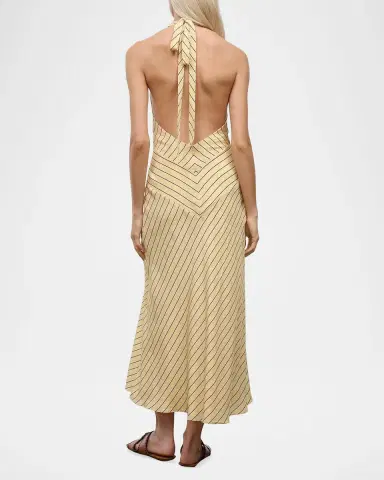 Staud Louise Striped Silk Halter Midi Dress | Thumbnail 3 Staud Louise Striped Silk Halter Midi Dress | Thumbnail 3