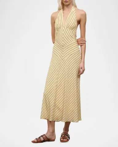 Staud Louise Striped Silk Halter Midi Dress | Thumbnail 4 Staud Louise Striped Silk Halter Midi Dress | Thumbnail 4