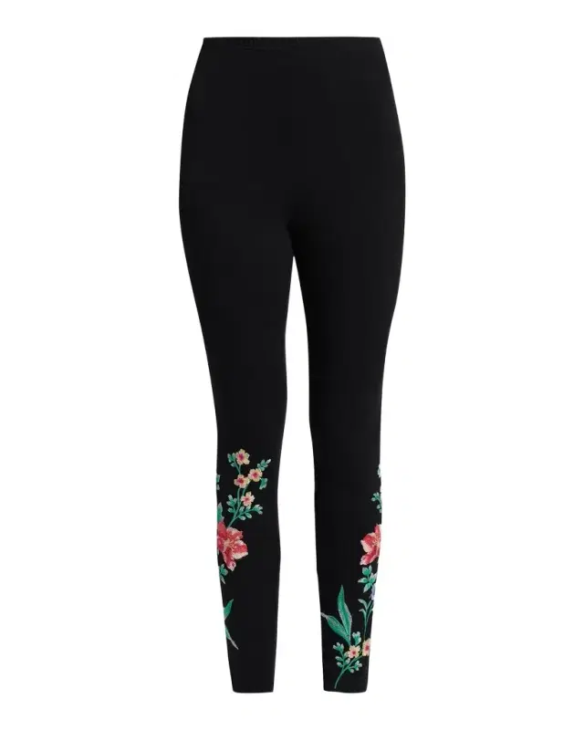 Johnny Was Celiora Embroidered Cotton-Blend Leggings