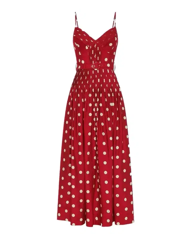 NICHOLAS Mireille Belted Polka-Dot Linen-Blend Midi Dress