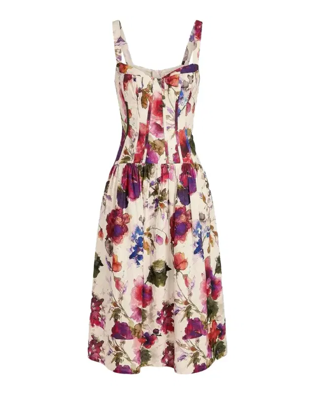 NICHOLAS Makenna Floral Linen-Blend Midi Dress