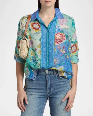 Johnny Was Audrey Printed Silk Shirt | Thumbnail 4