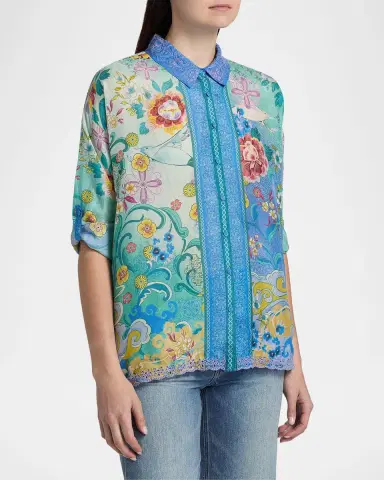 Johnny Was Audrey Printed Silk Shirt | Thumbnail 7