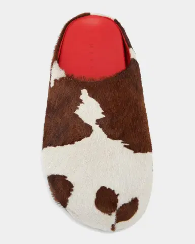 Marni Men 's Fussbett Cow-Print Calf Hair Sabots | Thumbnail 4