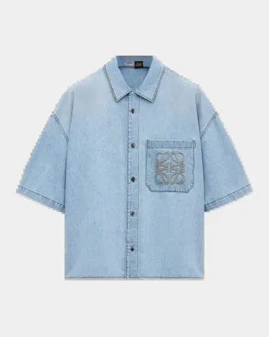 Loewe Men's x Paula's Ibiza Anagram Denim Short-Sleeve Shirt | Thumbnail 2 Loewe Men's x Paula's Ibiza Anagram Denim Short-Sleeve Shirt | Thumbnail 2