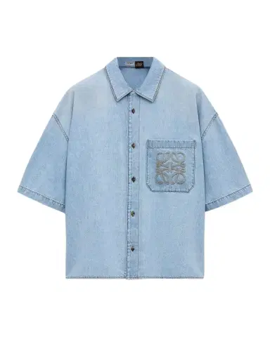 Loewe Men's x Paula's Ibiza Anagram Denim Short-Sleeve Shirt | Thumbnail 1 Loewe Men's x Paula's Ibiza Anagram Denim Short-Sleeve Shirt | Thumbnail 1
