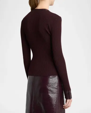 Courrèges Contrast Vinyl & Knit Crewneck Cardigan | Thumbnail 3