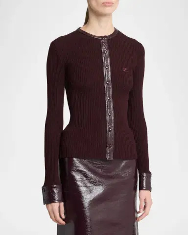 Courrèges Contrast Vinyl & Knit Crewneck Cardigan | Thumbnail 4