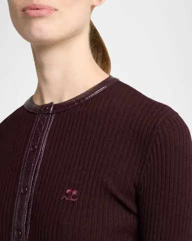 Courrèges Contrast Vinyl & Knit Crewneck Cardigan | Thumbnail 5