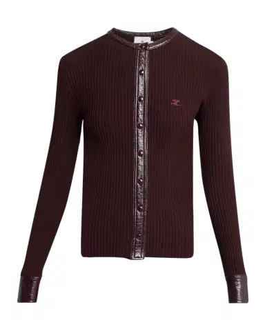 Courrèges Contrast Vinyl & Knit Crewneck Cardigan | Thumbnail 1
