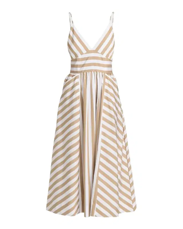 Tanya Taylor Vivien Striped Cotton Midi Dress