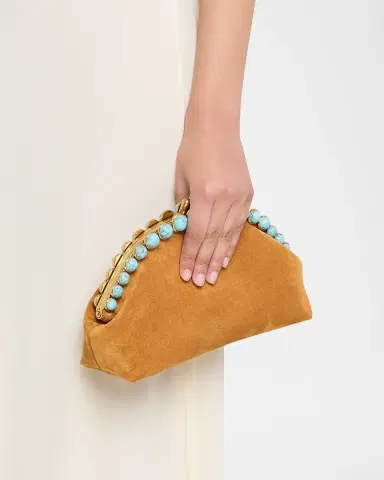 Cult Gaia Una Faux Turquoise-Embellished Suede Clutch Bag | Thumbnail 2