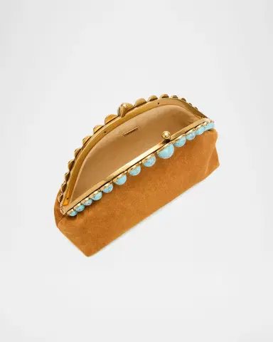 Cult Gaia Una Faux Turquoise-Embellished Suede Clutch Bag | Thumbnail 4