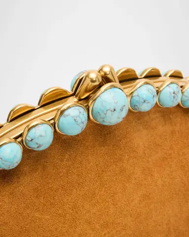 Cult Gaia Una Faux Turquoise-Embellished Suede Clutch Bag | Thumbnail 6