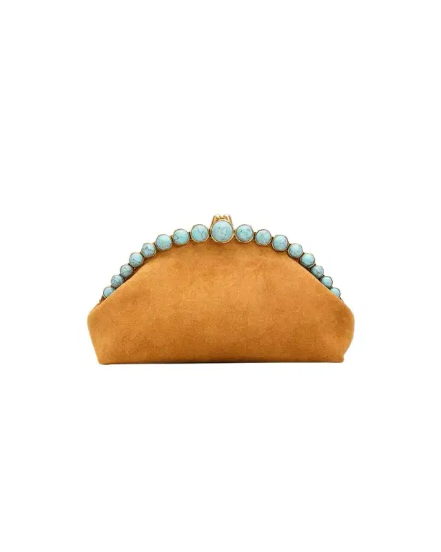 Cult Gaia Una Faux Turquoise-Embellished Suede Clutch Bag