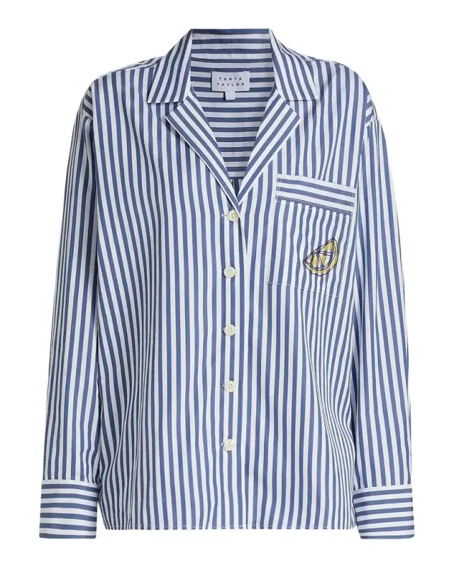 Tanya Taylor Noa Striped Lemon Pocket Button-Front Shirt