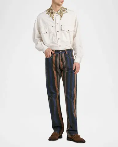 Versace Jeans Couture Men's Striped Cotton Straight-Leg Jeans | Thumbnail 2