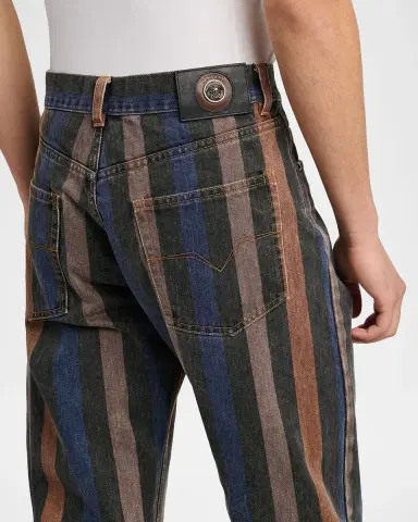Versace Jeans Couture Men's Striped Cotton Straight-Leg Jeans | Thumbnail 5