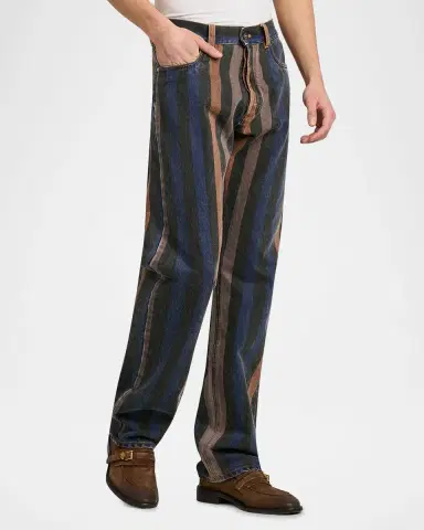 Versace Jeans Couture Men's Striped Cotton Straight-Leg Jeans | Thumbnail 6