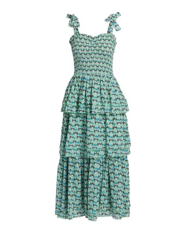 Ro S Garden Spencer Printed Tiered Cotton Midi Dress
