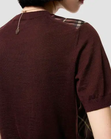 Burberry Sandrina Check Panel Wool-Silk T-Shirt | Thumbnail 3 Burberry Sandrina Check Panel Wool-Silk T-Shirt | Thumbnail 3