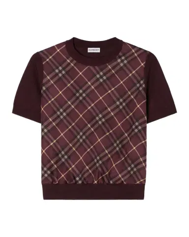 Burberry Sandrina Check Panel Wool-Silk T-Shirt | Thumbnail 1 Burberry Sandrina Check Panel Wool-Silk T-Shirt | Thumbnail 1