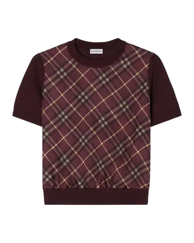 Burberry Sandrina Check Panel Wool-Silk T-Shirt