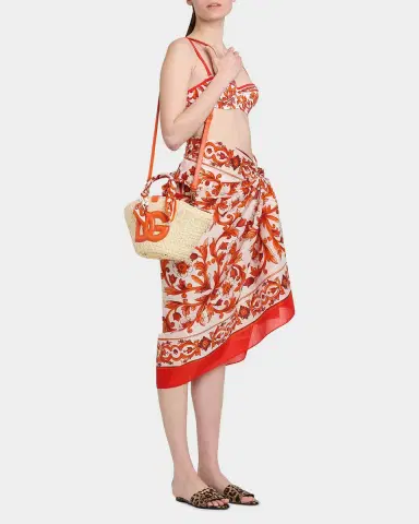 Dolce & Gabbana Majolica Arancio-Print Straw Bucket Bag | Thumbnail 2 Dolce & Gabbana Majolica Arancio-Print Straw Bucket Bag | Thumbnail 2