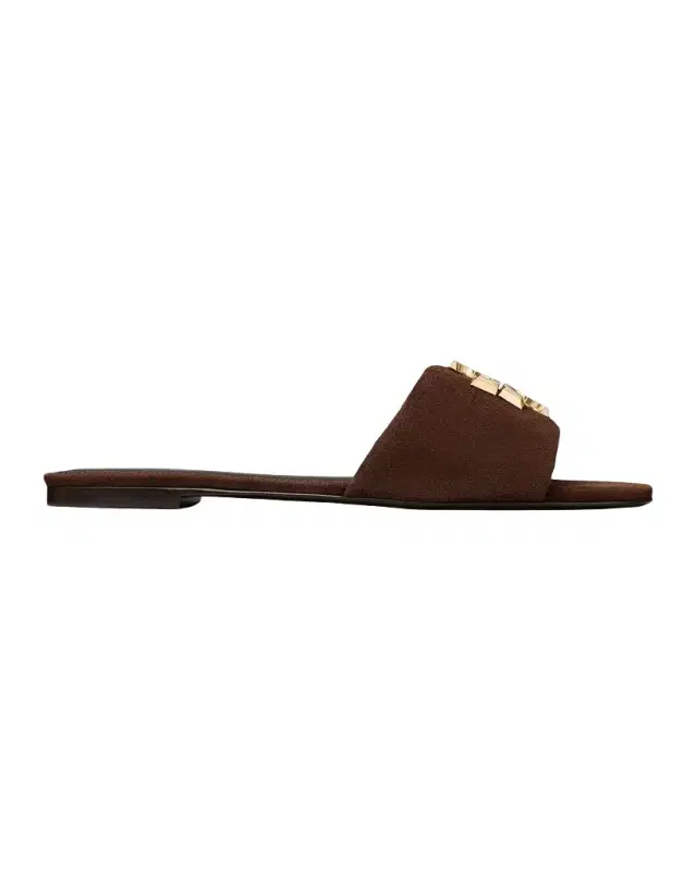 Tory Burch Eleanor Double T Logo Suede Flat Sandals
