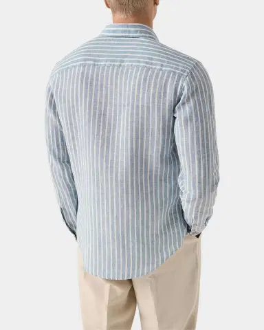 Eton Men 's Structure Striped Linen Button-Front Shirt | Thumbnail 3 Eton Men 's Structure Striped Linen Button-Front Shirt | Thumbnail 3