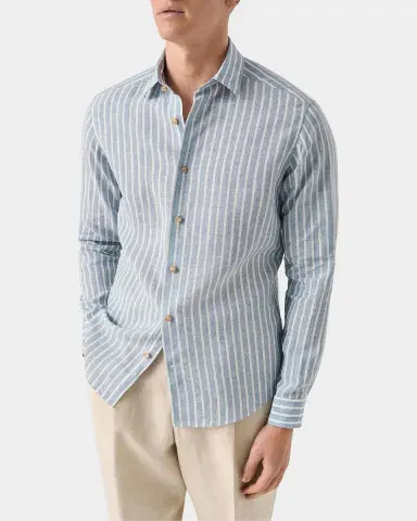 Eton Men 's Structure Striped Linen Button-Front Shirt | Thumbnail 4 Eton Men 's Structure Striped Linen Button-Front Shirt | Thumbnail 4
