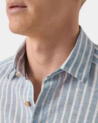 Eton Men 's Structure Striped Linen Button-Front Shirt | Thumbnail 5 Eton Men 's Structure Striped Linen Button-Front Shirt | Thumbnail 5