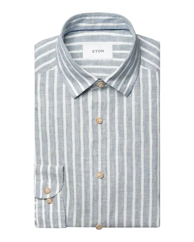 Eton Men 's Structure Striped Linen Button-Front Shirt