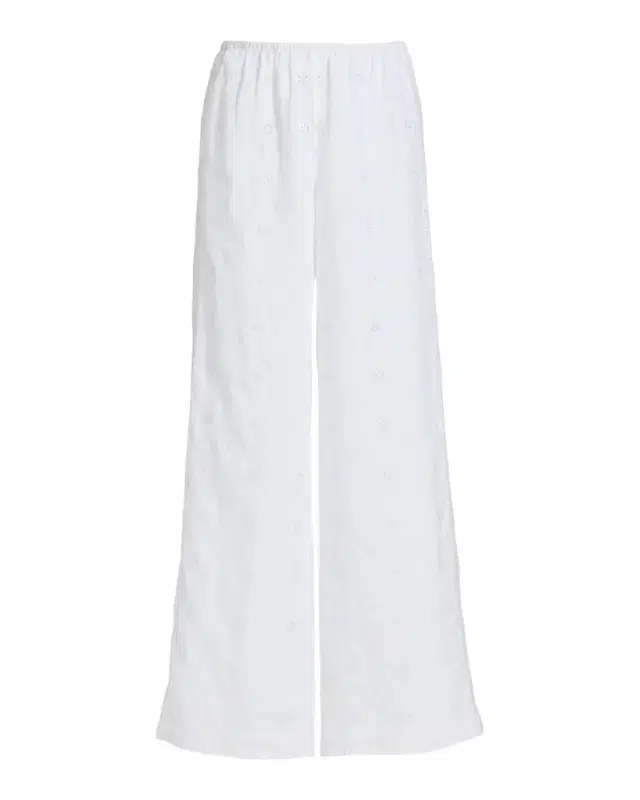 LoveShackFancy Cinna Eyelet Linen Wide-Leg Pants