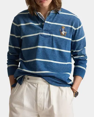 Polo Ralph Lauren Men's Striped Polo Bear Cotton Rugby Shirt | Thumbnail 4