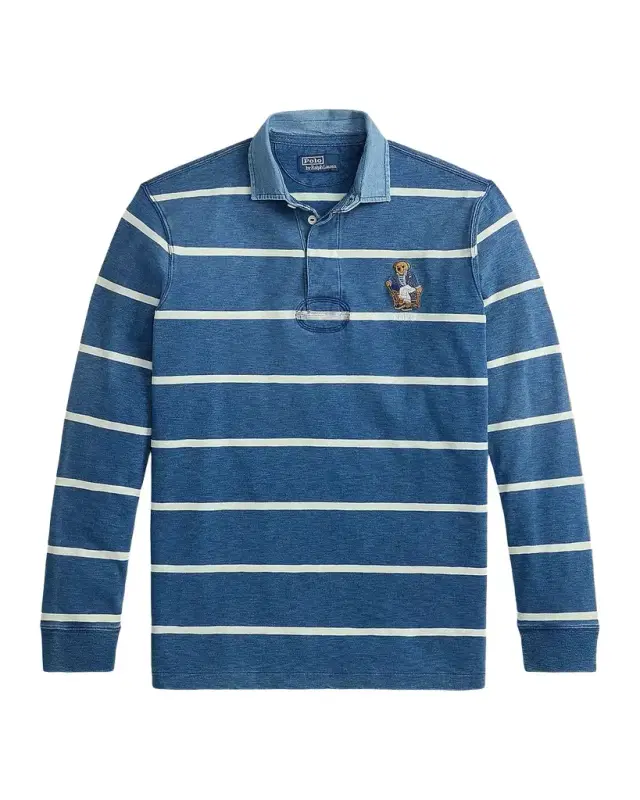 Polo Ralph Lauren Men 's Striped Polo Bear Cotton Rugby Shirt