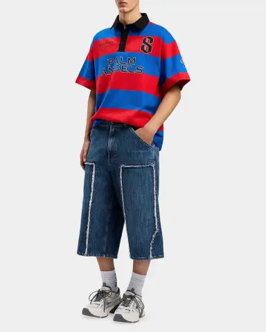 Palm Angels Men's Curved Logo Denim Skater Shorts | Thumbnail 2