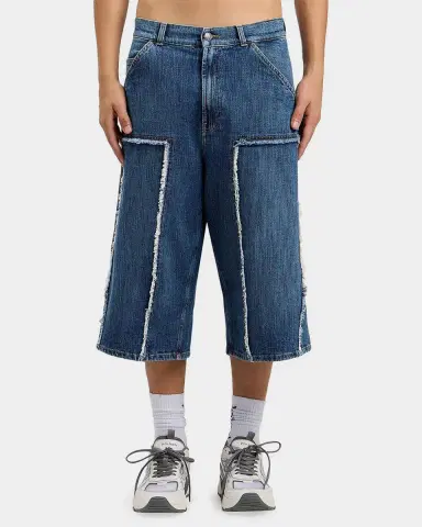 Palm Angels Men's Curved Logo Denim Skater Shorts | Thumbnail 4