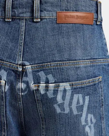 Palm Angels Men's Curved Logo Denim Skater Shorts | Thumbnail 5