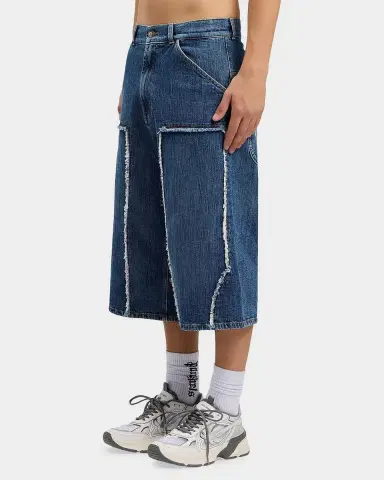 Palm Angels Men's Curved Logo Denim Skater Shorts | Thumbnail 6