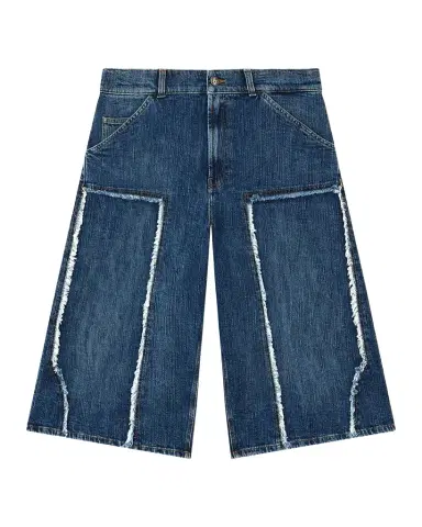 Palm Angels Men's Curved Logo Denim Skater Shorts | Thumbnail 1
