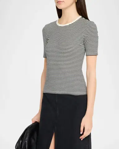 Frame The Fine Striped Crewneck T-Shirt | Thumbnail 4 Frame The Fine Striped Crewneck T-Shirt | Thumbnail 4