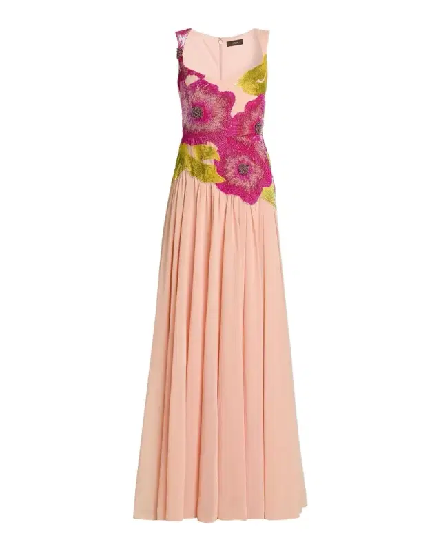 Theia Sandie Floral-Embroidered Gown