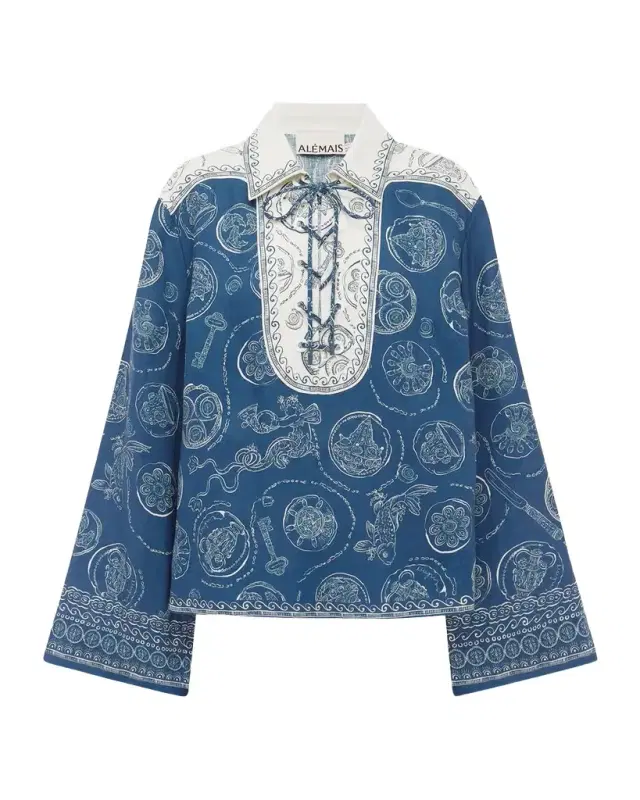 ALÉMAIS Lucky Linen Lace-Up Top