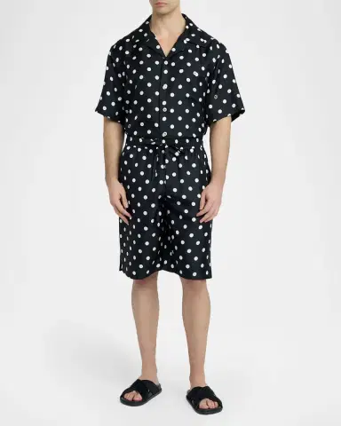 Dolce & Gabbana Men's Silk Twill Polka Dot Monogram Drawstring Shorts | Thumbnail 2