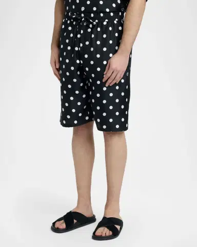 Dolce & Gabbana Men's Silk Twill Polka Dot Monogram Drawstring Shorts | Thumbnail 4