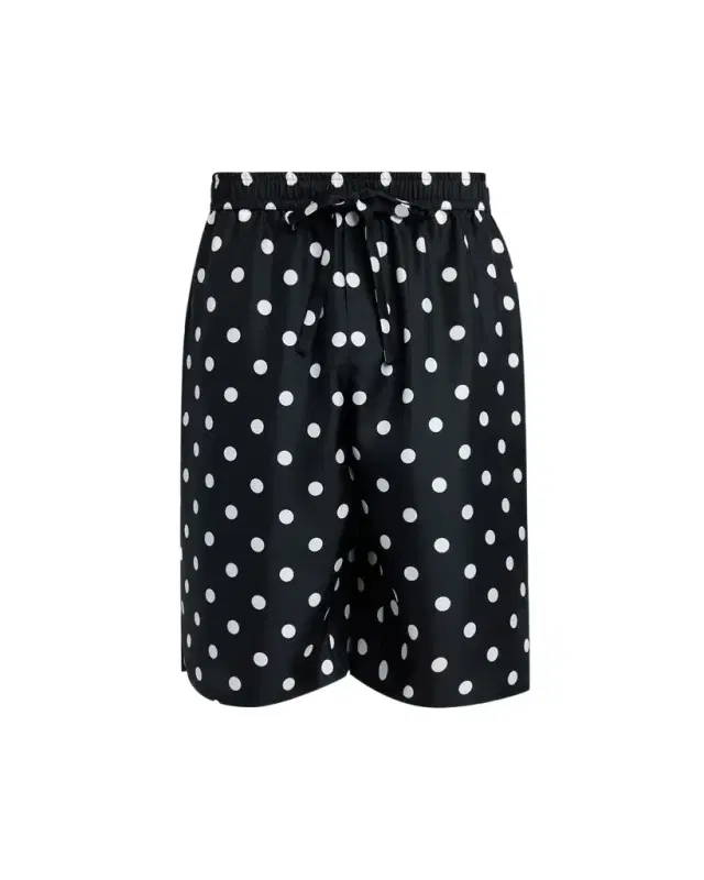 Dolce & Gabbana Men 's Silk Twill Polka Dot Monogram Drawstring Shorts