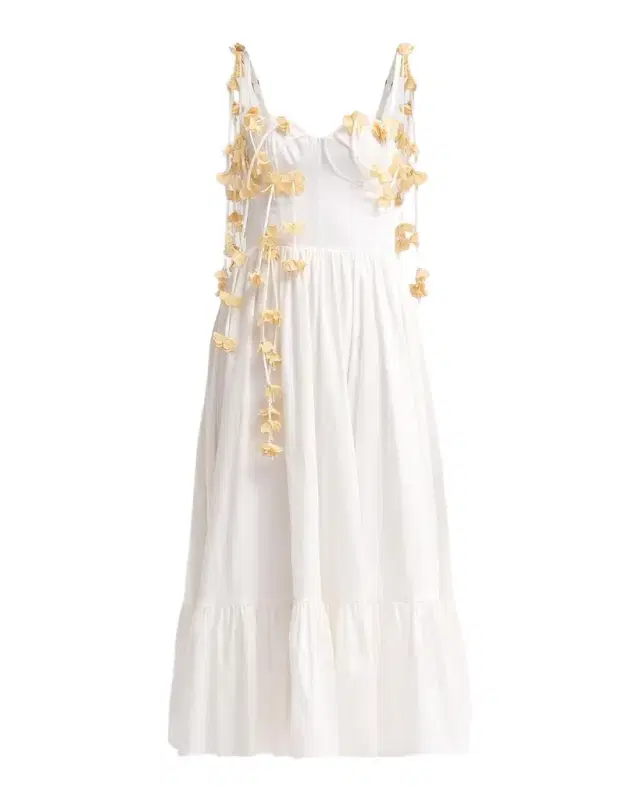 PatBO Floral Appliqué Bustier Midi Dress