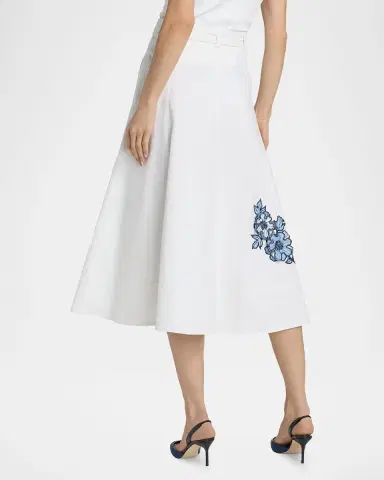 Likely Samara Striped Floral Appliqué Midi Skirt | Thumbnail 3